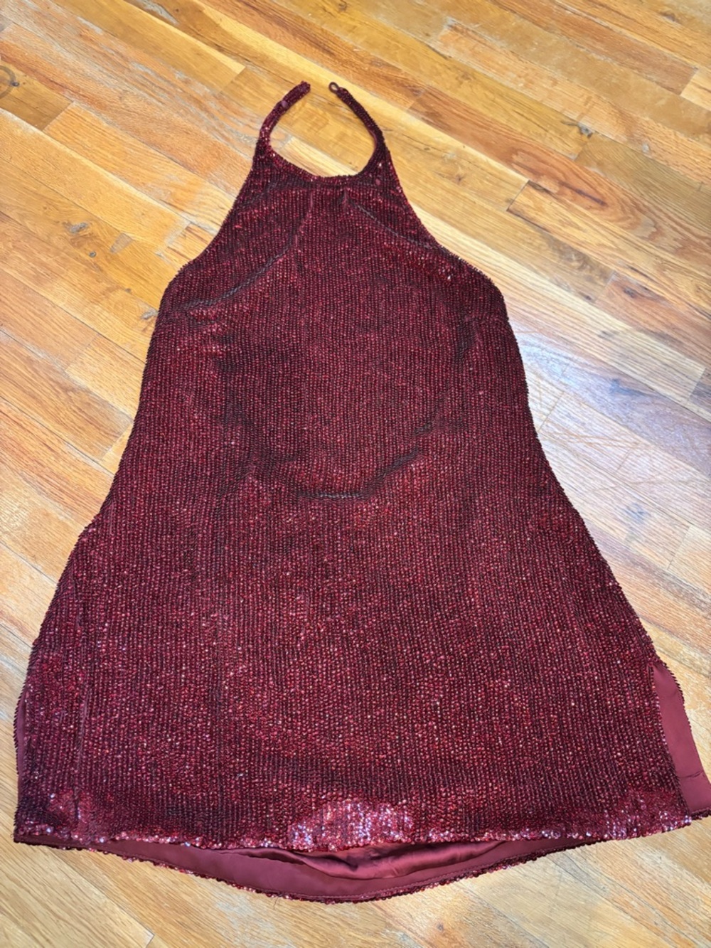 Retrofete Red Sequin Halter Mini Dress